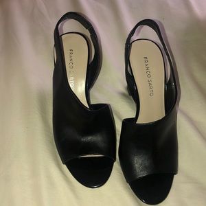 Black leather wedges